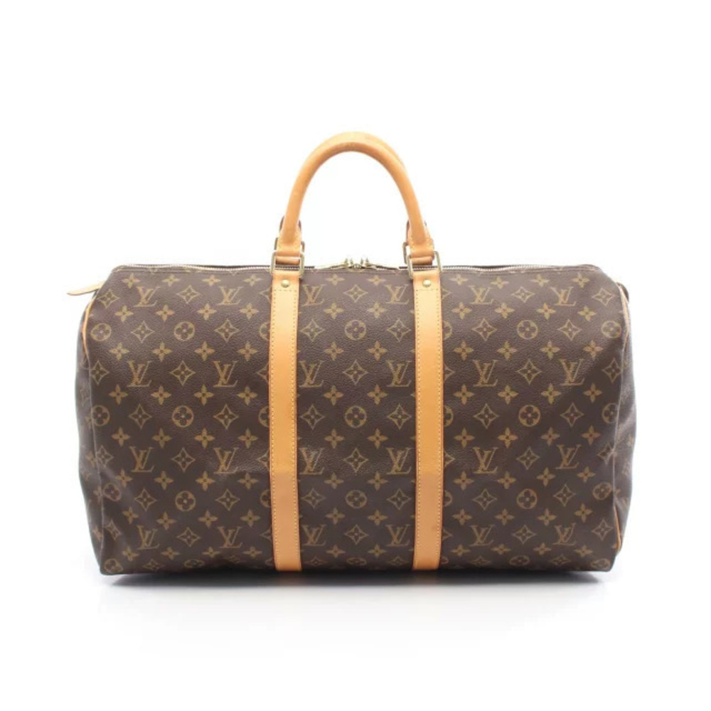 Louis Vuitton Keepall Canvas Leather Monogram Travel Bag Brown